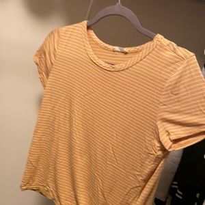 Yellow and white striped tee with tie on the side